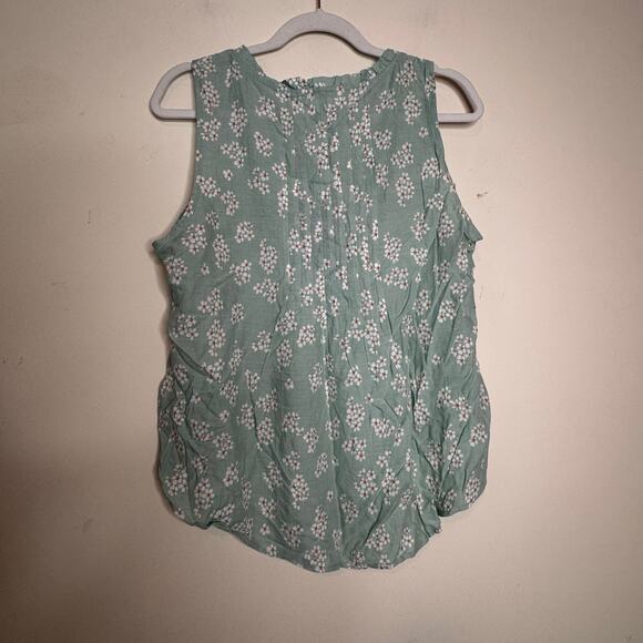 Market & Spruce Ruffle V-Neck Top XL NWT Green Floral Sleeveless Linen Blend - Picture 4 of 7
